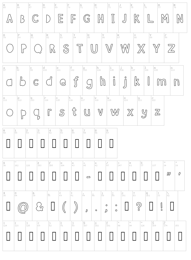 Bubble Mim font map